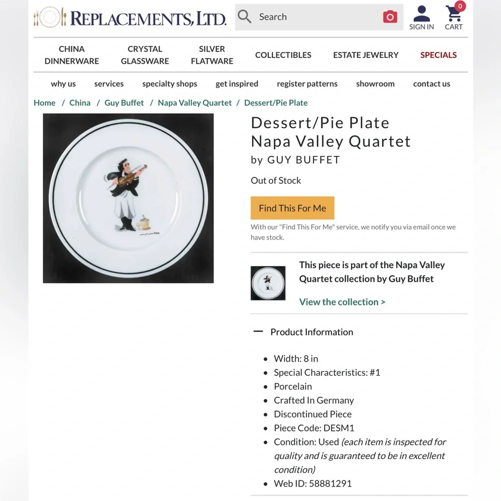 Set of 4 Plates Napa Valley Quartet by GUY BUFFET Dessert/Pie | Lunch | Salad